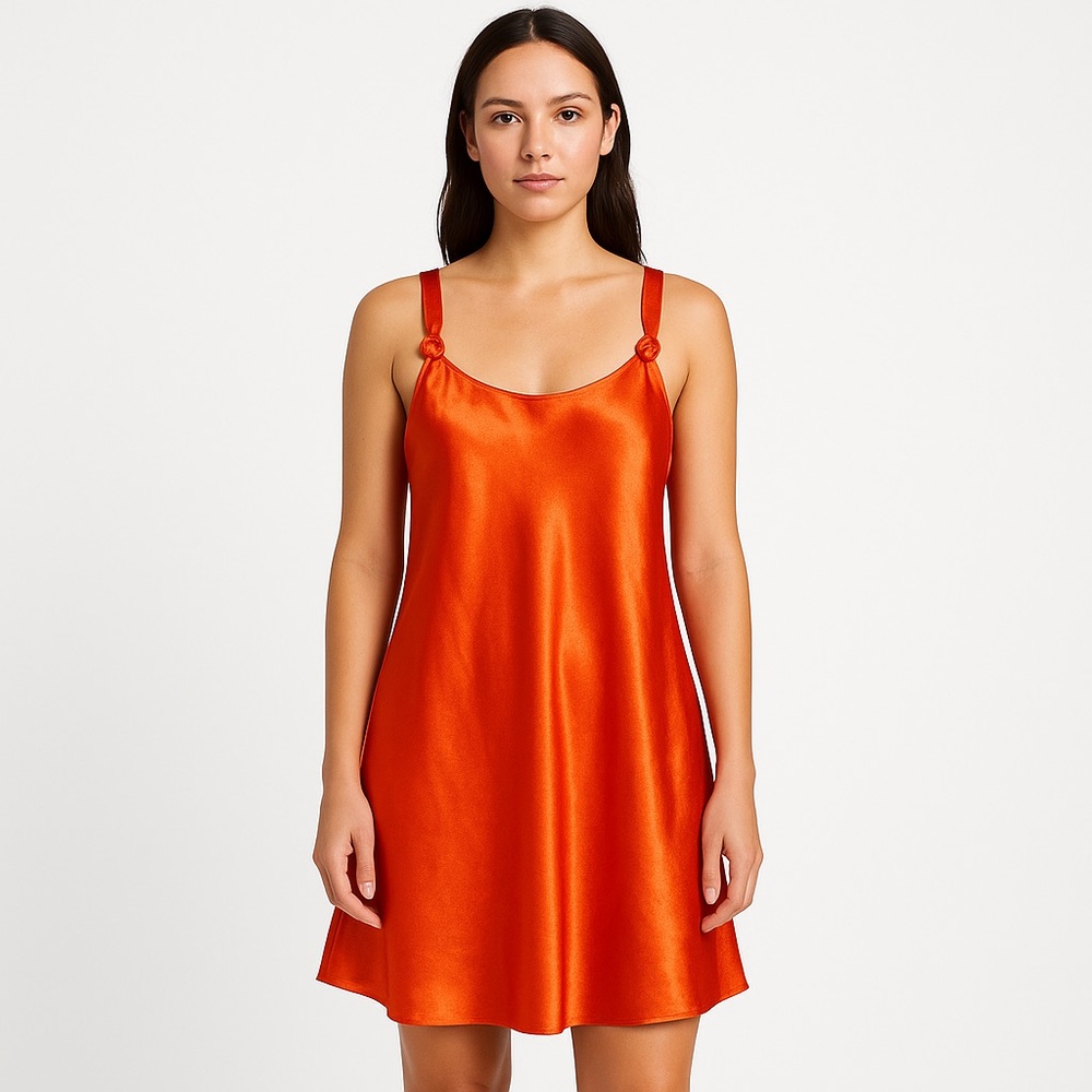 Vintage Y2K Orange Bow Satin Slip Mini Dress Size S